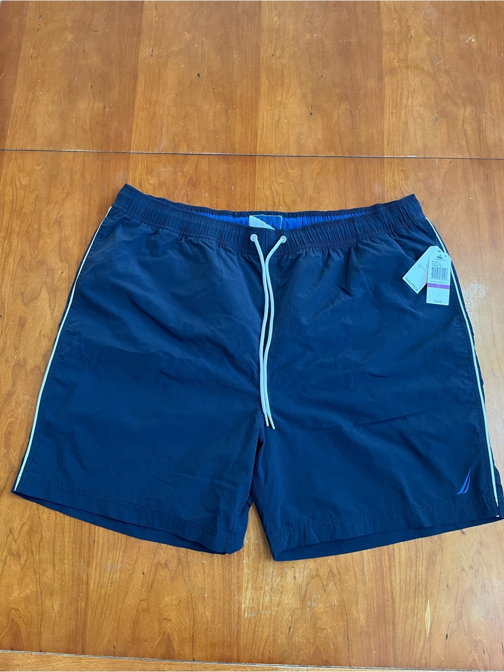 NWT Nautica Men's Navy Swim Trunks with White Drawstring and Logo on rear. XXL